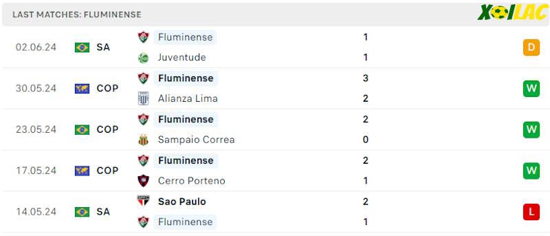 Phong độ gần đây Fluminense