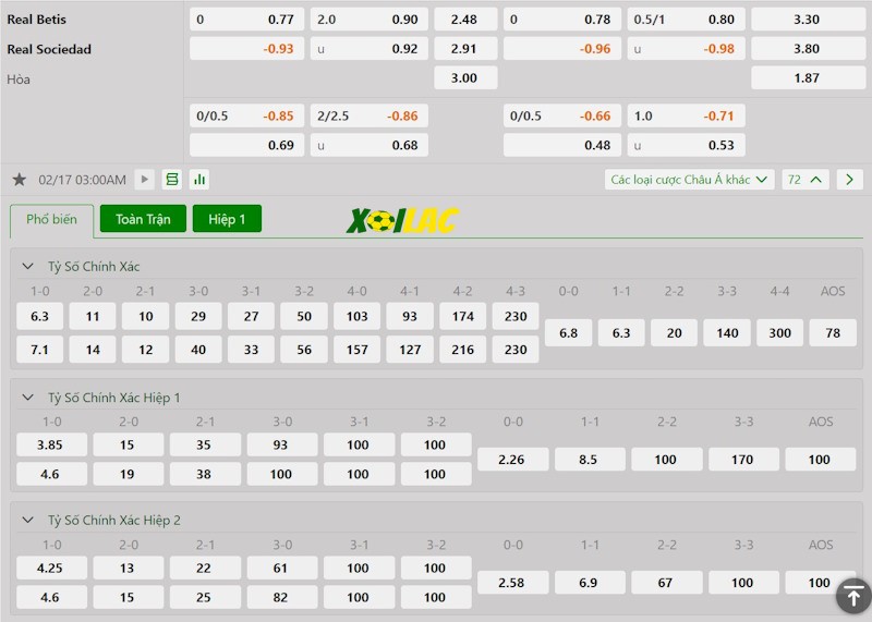 Soi kèo Real Betis vs Real Sociedad 17/02/2025 – Tỷ lệ kèo Soi kèo Real Betis vs Real Sociedad 17/02/2025 – Tỷ lệ kèo
